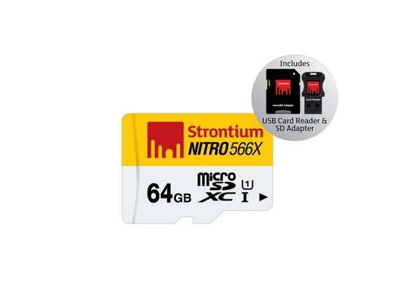 Strontium Micro SD Nitro UHS-1 with SD & USB Reader 64GB