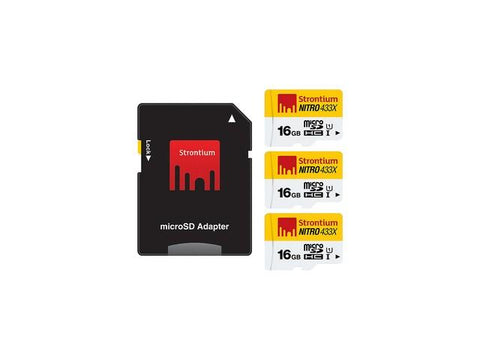 Strontium 16GB Nitro MicroSD 3 Pack & SD Adapter