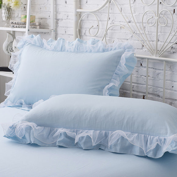 SunnyRain 2-Pieces Solid Color Pillow Cover Rectangle Bed Pillow Case Cotton Pillowcase Lace Edge Solf Easy Care 48x74cm