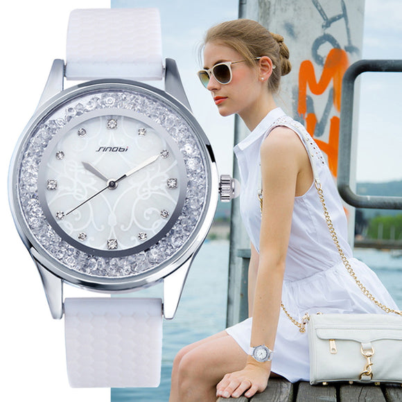 SINOBI Fashion Quartz Watches Women Diamonds Wrist Watch Silicone Watchband Top Luxury Brand Ladies Dress Clock Female New