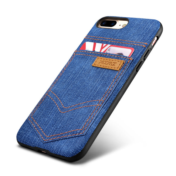 Fashion Cowboy Jean Leather & Silicone Back Cover Case For Apple iPhone 7/ 7 Plus Phone Cases Accessories With Outer Card Holder