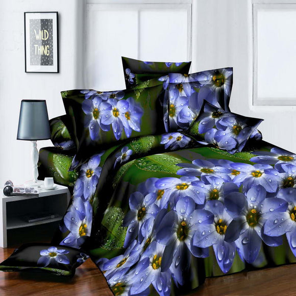 Plant Blue flower 3D Polyester Bedding Set of Duvet Cover set Bed Sheet Pillowcase Bed Clothes Queen size