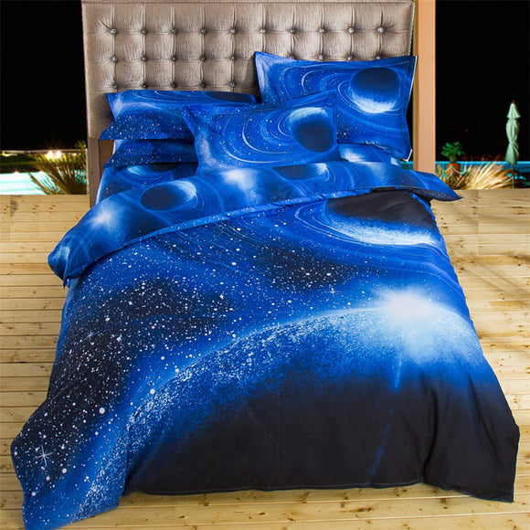 2017 3D Bedding Sets Universe Outer Space Blue Galaxy New 4/3pcs Quilt Duvet Cover Bed Sheet  Sell Pillowcase Twin Queen  XK003