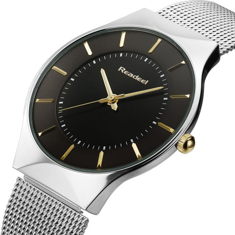 Men's Watches Stainless Steel Band Mesh Analog Quartz Wristwatch Ultra Thin Dial Luxury Watch Men clock male reloj hombre