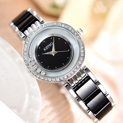 Kimio ultra slim Top Brand Woman watches Fashion Ladies Crystal Clock Black Ceramics Gold Luxury Women Rhinestone Diamond Watch
