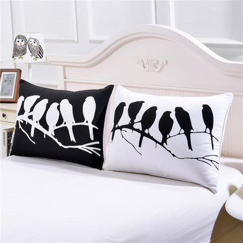 BeddingOutlet Birds Pillowcase Cover Black and White Bedclothes Plain Printed Decorative Pillow Case Family Gift a Pair 2 Sizes