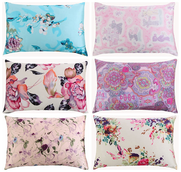 New Free shipping 100% nature mulberry floral silk pillowcase zipper pillowcases pillow case for healthy standard queen king