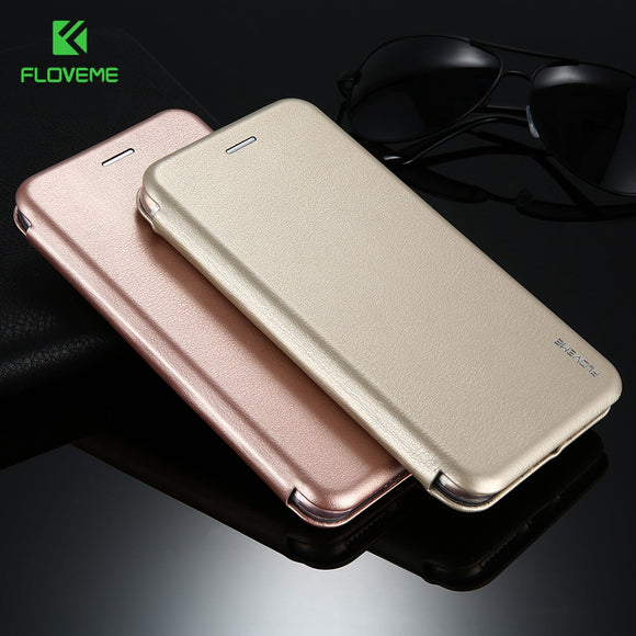 FLOVEME Leather Case for iPhone 7 6 6S 7 Plus Cover Luxury Flip Stand Vintage Arc Protective Accessories for iPhone 7 Plus Coque