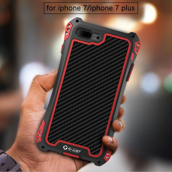 Shockproof Dustproof Carbon Fiber Gorilla Tempered Glass Aluminum Metal Armor Case For iphone 7 6S 6 Plus 5 5S SE Cover Shell