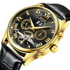KINYUED Skeleton Automatic Watch Men Waterproof Top Brand Mens Mechanical Watches Leather Calendar Rose Gold Relogio Masculino