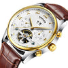 KINYUED Skeleton Automatic Watch Men Waterproof Top Brand Mens Mechanical Watches Leather Calendar Rose Gold Relogio Masculino
