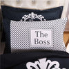 iDouillet 3D Initial "The Real BOSS" Bedding Set for Couple Duvet Cover Sheet Pillowcase Queen King Size Black White Bedlinen