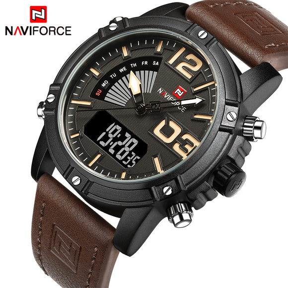2017 NAVIFORCE Men's Fashion Sport Watches Men Quartz Analog LED Clock Man Leather Military Waterproof Watch Relogio Masculino