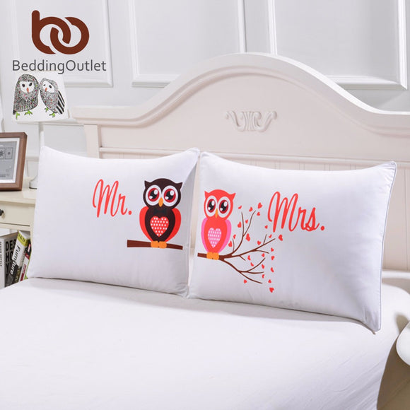 BeddingOutlet Body Pillowcase Mr and Mrs Owls Romantic Pillow Case Soft Pillow Cover Valentine's Day Gift Home Textiles One Pair