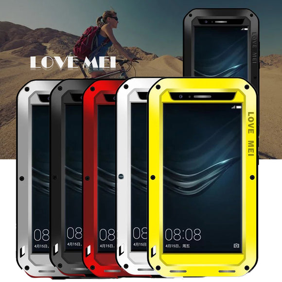 Love Mei case huawei p9 waterproof Shockproof metal cover cases huawei p9 Tempered Glass phone case