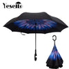 Drop Shipping Windproof Reverse Folding Double Layer Inverted Chuva Umbrella Self Stand Rain Protection C-Hook Hands For Car