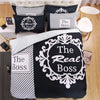 iDouillet 3D Initial "The Real BOSS" Bedding Set for Couple Duvet Cover Sheet Pillowcase Queen King Size Black White Bedlinen