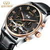 KINYUED Skeleton Automatic Watch Men Waterproof Top Brand Mens Mechanical Watches Leather Calendar Rose Gold Relogio Masculino