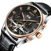 KINYUED Skeleton Automatic Watch Men Waterproof Top Brand Mens Mechanical Watches Leather Calendar Rose Gold Relogio Masculino