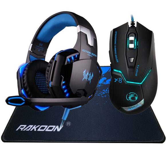 3200DPI 6 Button Wired Pro Gaming Mouse Optical Gamer Mouse+EACH G2000 Hifi Pro Gaming Headphone Headset+Gaming Mouse Pad Gift