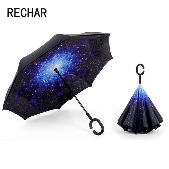 dropshipping Windproof Reverse Folding Double Layer Inverted Umbrella Self Stand umbrella rain women high quality 2016 car