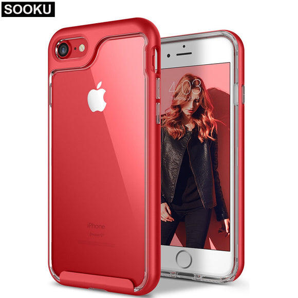 Red Phone Case for iphone 7 Transparent Luxury Anti-knock Waterproof PC & TPU 2 in 1 Phone Cover Protector for iphone 6/ 7 Plus