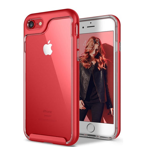 Red Phone Case for iphone 7 Transparent Luxury Anti-knock Waterproof PC & TPU 2 in 1 Phone Cover Protector for iphone 6/ 7 Plus