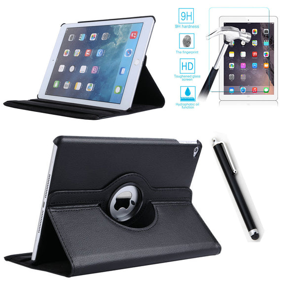 For Case Apple iPad Air 2 PU Leather Smart Stand Flip Case Cover 360 Rotating Premium Tempered Glass Screen Protector Gifts